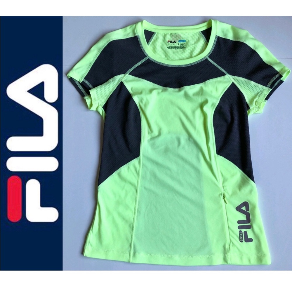 FILA Sport Running Shirt Zipper Pocket Yellow Small Activewear Women’s